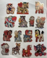 Set Of 15 VINTAGE STYLE Valentine’s Stickers Elephant Pony