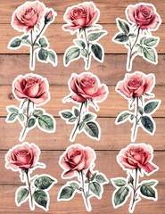 Vintage Style Rose Vinyl Die Cut Stickers Set Scrapbooking Laptop Waterbottle