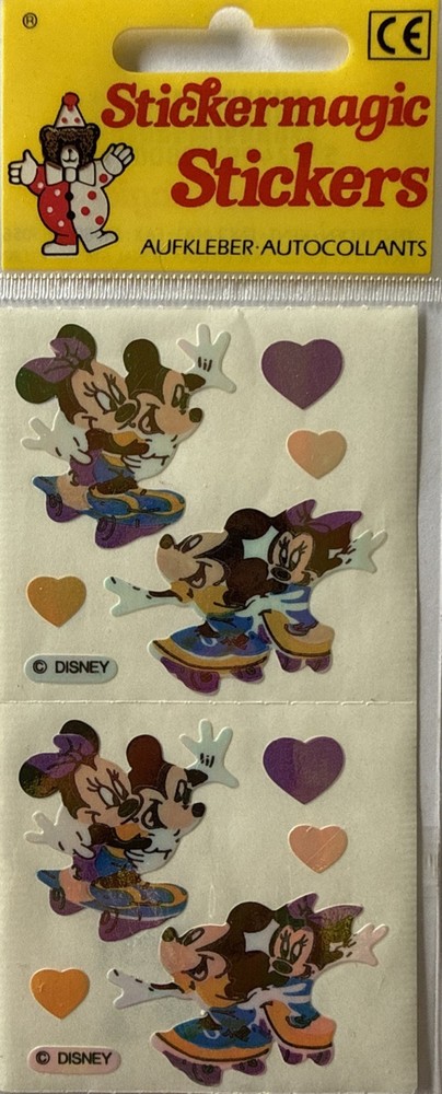 OPAL SKATING MICKEY & MINNIE Stickers(10pc)Disney•Cartoon Character•Card Making•