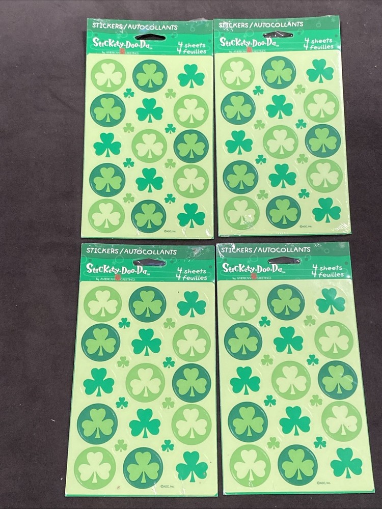 Vtg AGC St. Patrick’s Day Stickers Irish Round Shamrocks 4 Packs = 16 Sheets