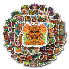 20Pcs Random Indigenous Graphics Tiki Aboriginal Face Mask Waterproof Sticker