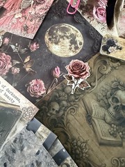 Victorian Gothic Junk Journal Kit Ephemera Bundle 100+ Pcs Pink Roses Skulls