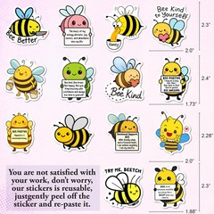 Positive Bee Stickers Waterproof Vinyl 50Pcs Cute Bee Decor & Party Favors fo…