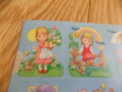 vintage sticker sheet Betsey Clark Joan Walsh bluebird kitten little girls