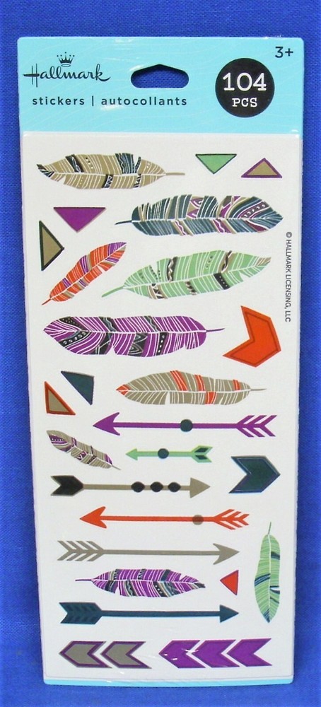 Hallmark Stickers Arrows and Feathers 4 Sheets 104 Pieces Free Ship Over $15