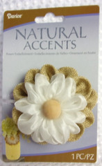 Lot 3 Darice Flower Burlap & Organza Ribbon & Wood Button With Elastic Loop NEW