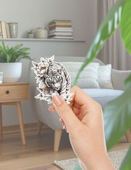 Floral White Tiger Die Cut Vinyl Stickers Set Scrapbooking Laptop WaterBottle