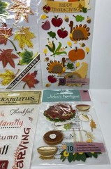 Vintage Thanksgiving Stickers Turkey Pilgram Fall Leaves Traditions Scrapbooking