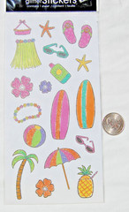 MAMBI glitter stickers BEACH surfboard flip flops starfish pineapple umbrella