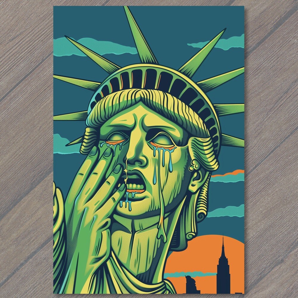 STICKER Sorrowful Statue of Liberty Weeps New York City USA State Sad Crying