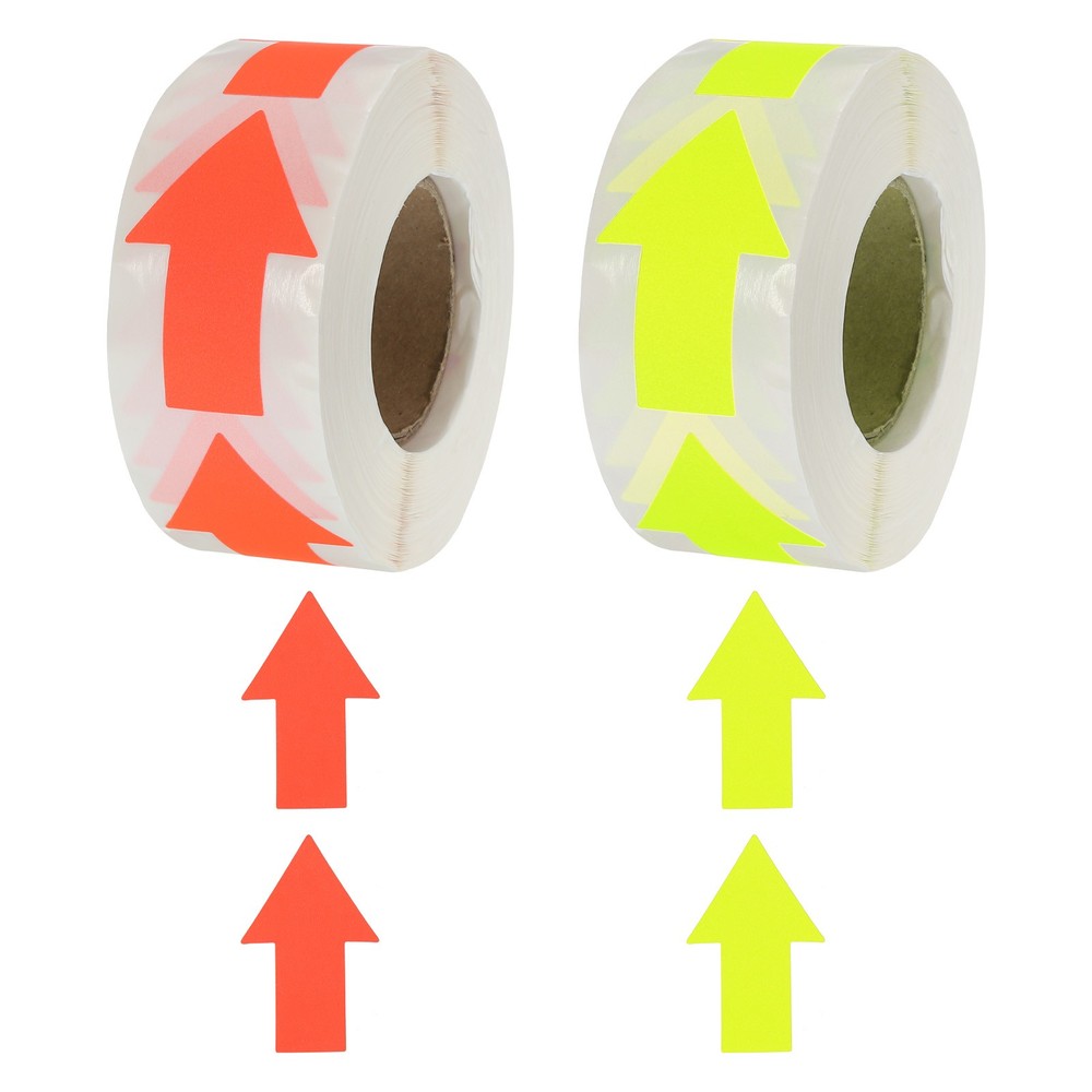 2Pcs Arrow Sticker Labels 500 Count/Roll 1.3×2 Inch Fluorescent Yellow/Red