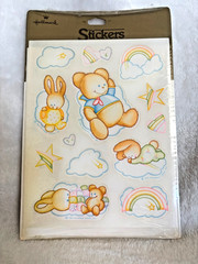 New VTG Sealed 1984 Hallmark Baby Teddy Bear Bunny Rainbow Cloud Star Stickers
