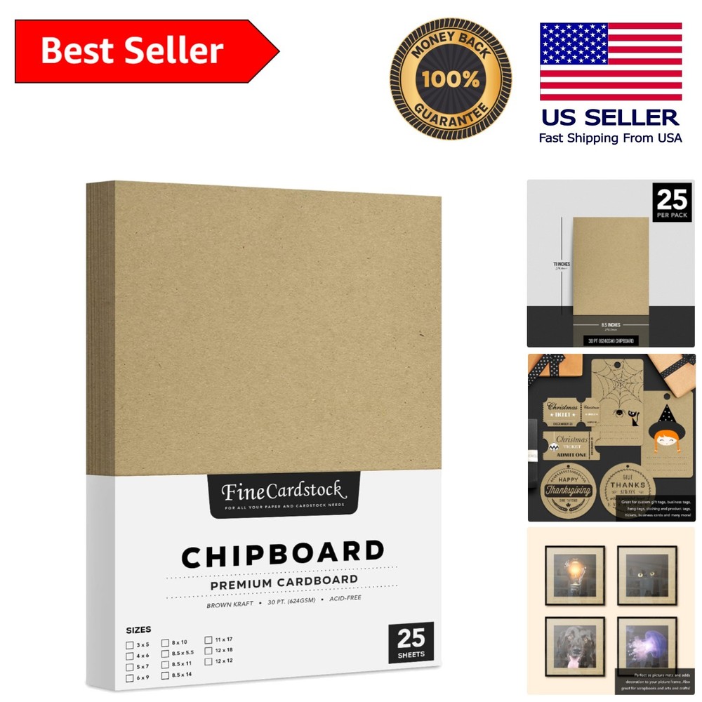 Versatile Brown Kraft Chipboard 30 Point – 25 Sheets for Scrapbooking and Crafts