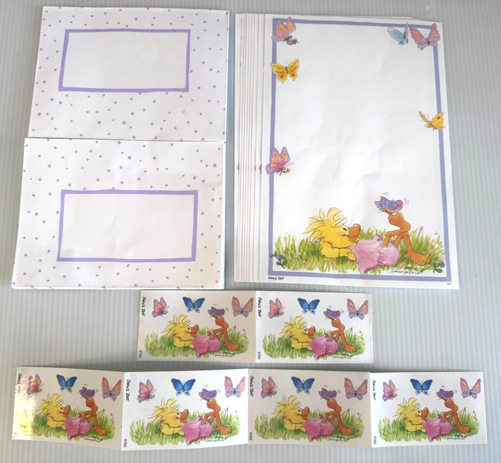 Vintage Suzy’s Zoo Stationery & Sticker Set ~ Polly and the Butterflies