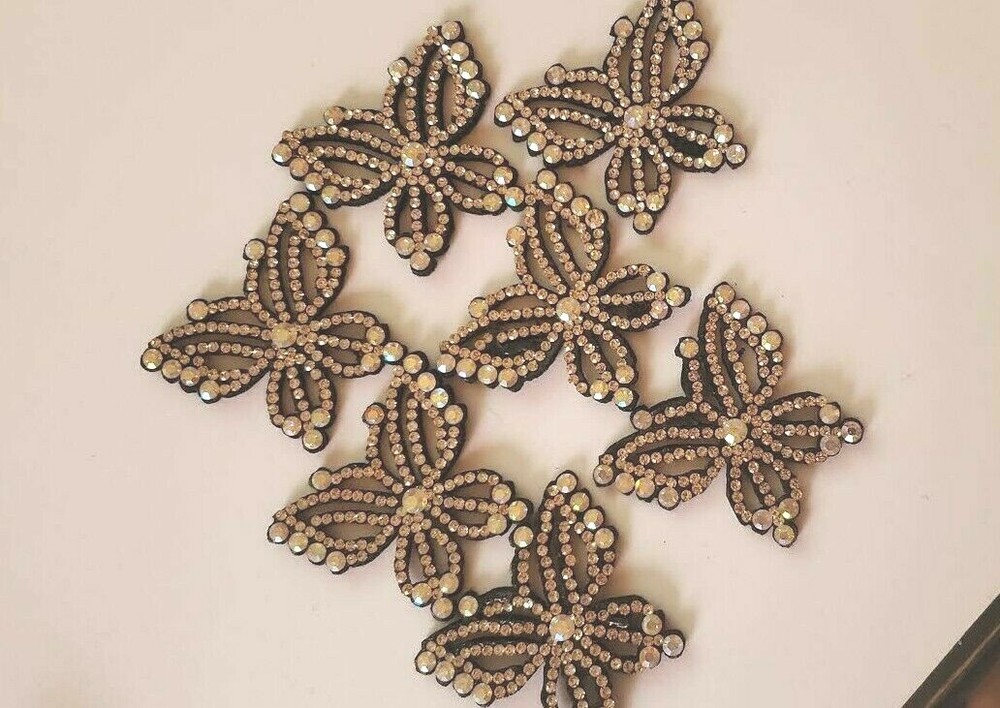 CraftbuddyUS 10 pcs in AB Clear Black BUTTERFLY Rhinestone Gems, No Adhesive