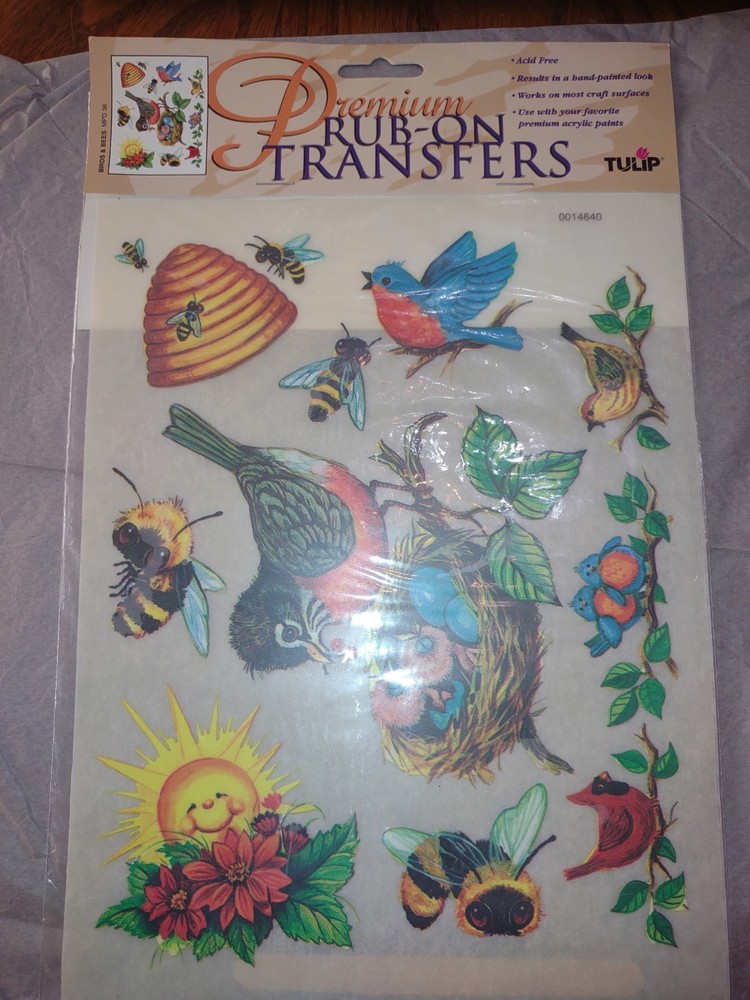 Vintage NEW Tulip Premium Rub-On Transfers Birds & Bees Multicolor