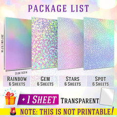 24 Sheets A4 Holographic Paper Sticker Transparent Waterproof Self Adhesive Film