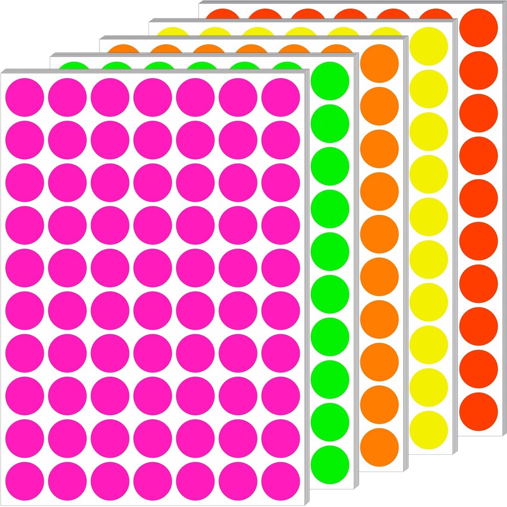 Dot Stickers 3/4 Inch Writable Colored in 5 Colors Labels for Office and Market