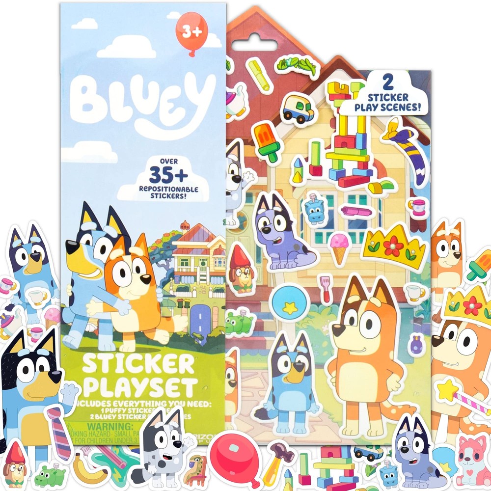 Bluey Sticker Playset – 2 Scenes & 35+ Reusable Puffy Stickers for Kids