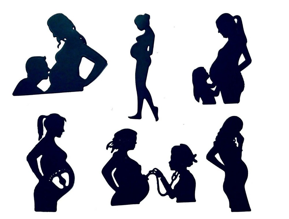 PREGNANT WOMAN, DAD & SISTER KISSING BELLY, DOCTORS VISIT + SILHOUETTE DIE CUTS