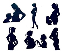 PREGNANT WOMAN, DAD & SISTER KISSING BELLY, DOCTORS VISIT + SILHOUETTE DIE CUTS