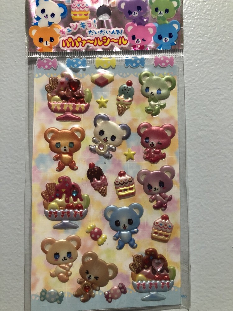 Kawaii Japan Colourful Bears And Ice cream Puffy Sticker Sheet Scrapbook Htf Vin