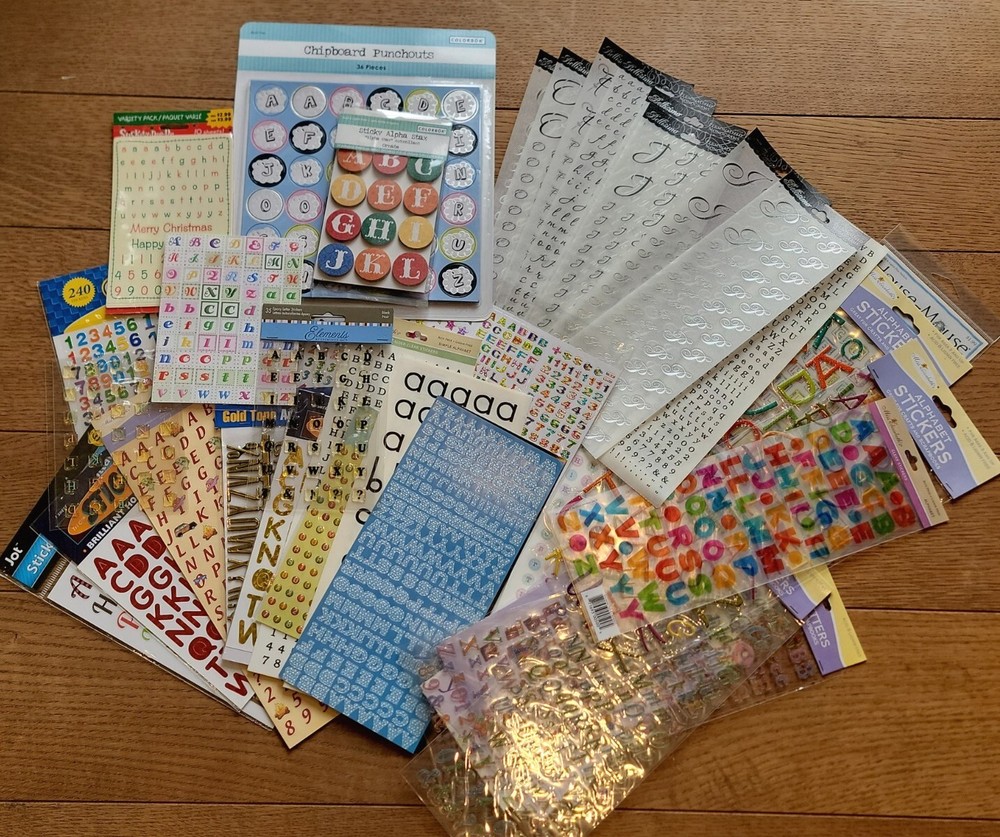 Huge Lot 46 Pack Alphabet Letters Numbers Symbols Fonts Styles Stickers Crafts J