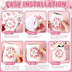 24 Sheets Rub on Transfers Flower Decor Stickers PET Iron on Transfers Plant Sti