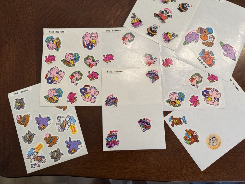 Big Lot 80s STICKERS Trend Scratch Sniff Lollipop Kitten Red Hots Hot Fudge Jell