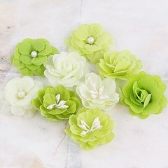 Prima, Lady Godiva’s, Fabric Flowers, Beaded Centers, Limeade, Green Flowers