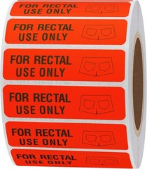 for Rectal Use Only Stickers 1.5″ x 0.375″ Fluorescent Red Stickers with Permane