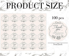 100Pcs Wedding Black Bow Thank You Stickers 2 Inch Coquette Bowknot Cake Champag