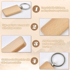 30 Pcs Blank Wooden Key Chain Wood Engraving for DIY Gifts Crafts Key Tags
