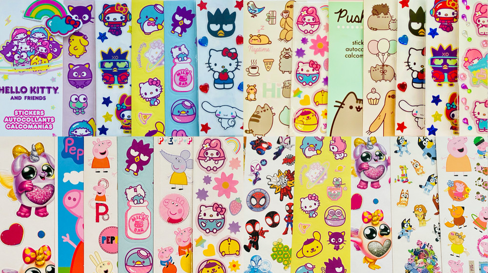 150+ Sticker Lot, PEPPA PIG BLUEY HELLO KITTY RAINBOCORNS SPIDEY PUSHEEN THE CAT