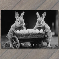 STICKER Easter Bunnies Basket Eggs Old-Fashioned Farmhouse Rustic Rabbit