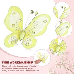 12Pcs Butterflies for Crafts, 2.2″ Organza Butterflies, Light Yellow