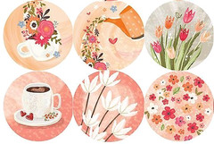 12 BIG 1 1/2″ COLORFUL ROUND FLORAL STICKERS SEALS USA MADE #60 Butterfly Teacup