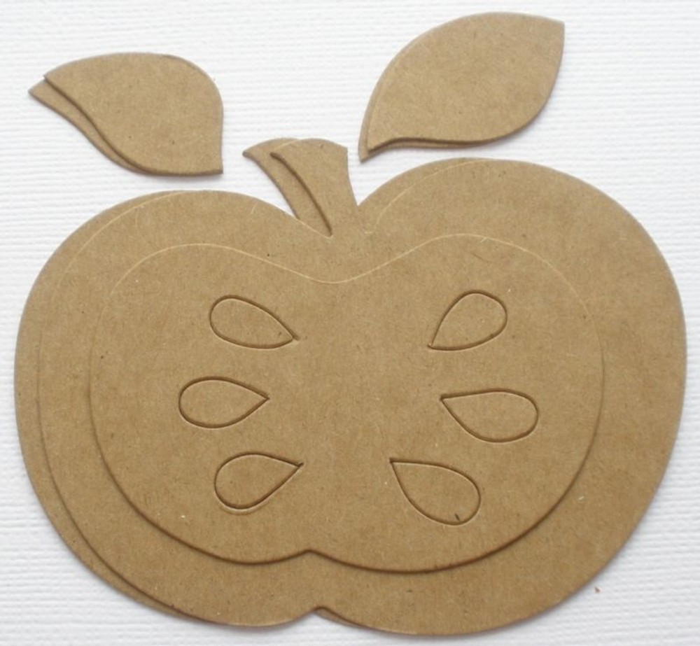 (4) APPLE w/ Leaves – Bare Chipboard Die Cuts – 3 3/4″