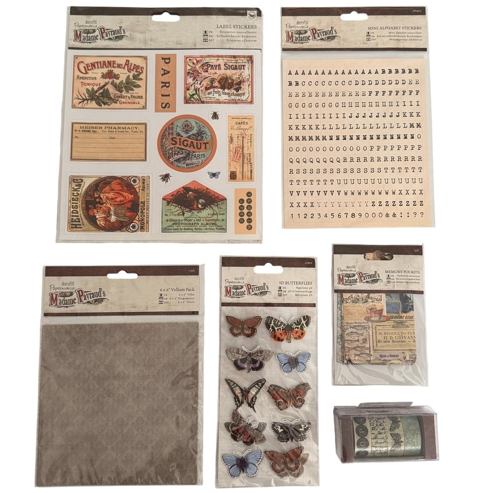 Docrafts Papermania Madame Payraud Scrapbook Set Stickers Vellum Washi Tape New