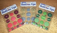 3 PKGS.STICKO BUTTON UPS Adhesive buttons ~ Red, Green & Silver/Gold