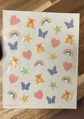 Vintage Hallmark Stickers 1985 Rainbow Heart Butterfly Star, Teddy Bear 1 Sheet
