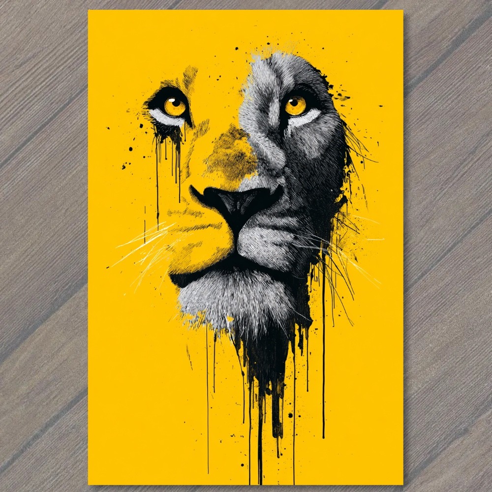STICKER Lion Face Split Yellow Black Ink Drip Golden Eyes Graphic Wild