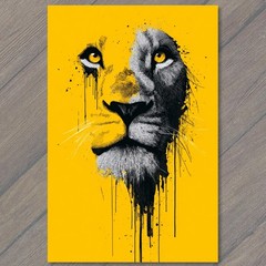 STICKER Lion Face Split Yellow Black Ink Drip Golden Eyes Graphic Wild