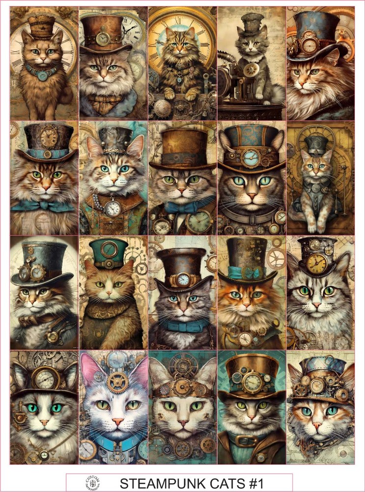 STEAMPUNK CATS #1 – COMPLETE SHEET OF 25 STICKERS