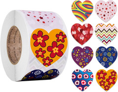 500Pcs Heart Stickers Valentines Day round Stickers Roll 1 Inch Heart Shape Jar