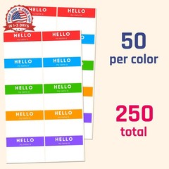 250 Pack – Hello My Name is Stickers, Name Tags Stickers Labels – 3″ x 2″, 5 Col