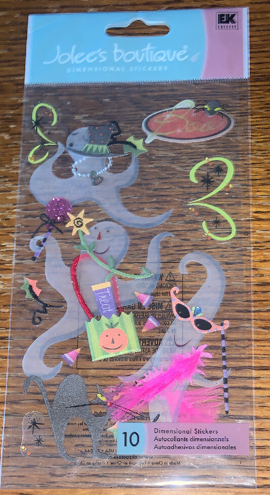 RARE JOLEES GHOST PARTY HALLOWEEN Trick Or Treat Cat costume SCRAPBOOK STICKERS