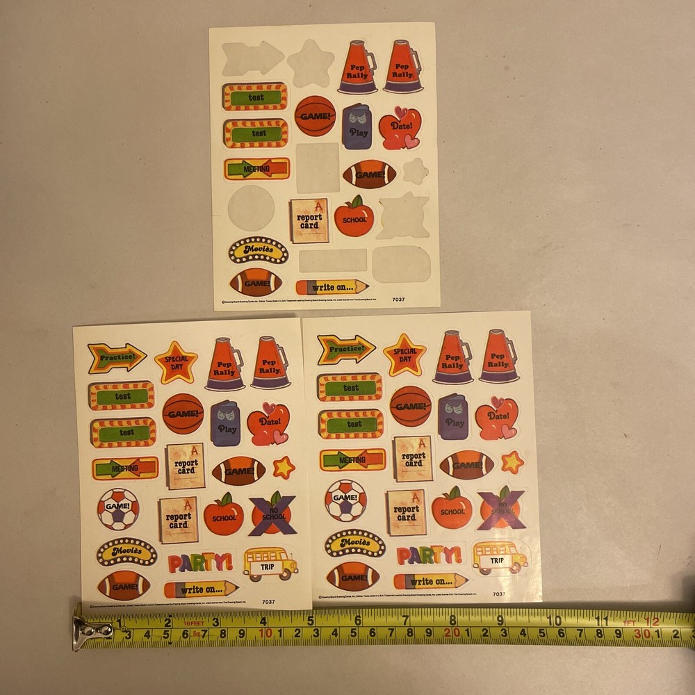 Vintage 80’s Stickers Drawing Board Calendar Perk Ups School Theme & Sports