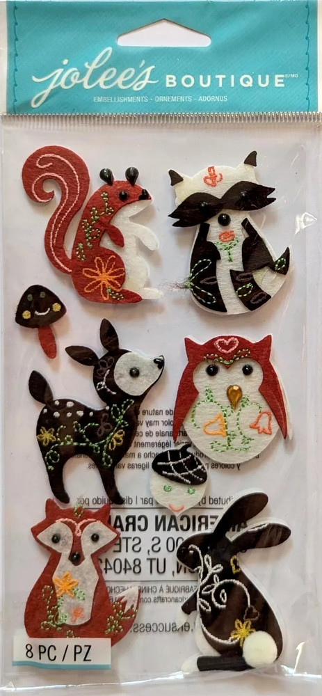 WOODLAND ANIMALS Fox Owl Raccoon Squirrel Deer Rabbit Jolee’s Boutique Stickers