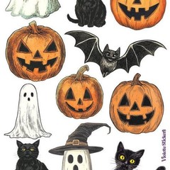 Violette Stickers – Crystal Pumpkin and Cats – 1 Sticker Sheet for Scrapbooks